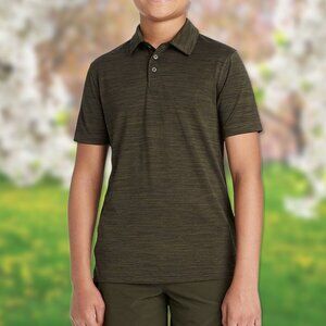 NWT Olive Green Striped Golf Polo Shirt - Boys Size XL (16) - All in Motion Tees